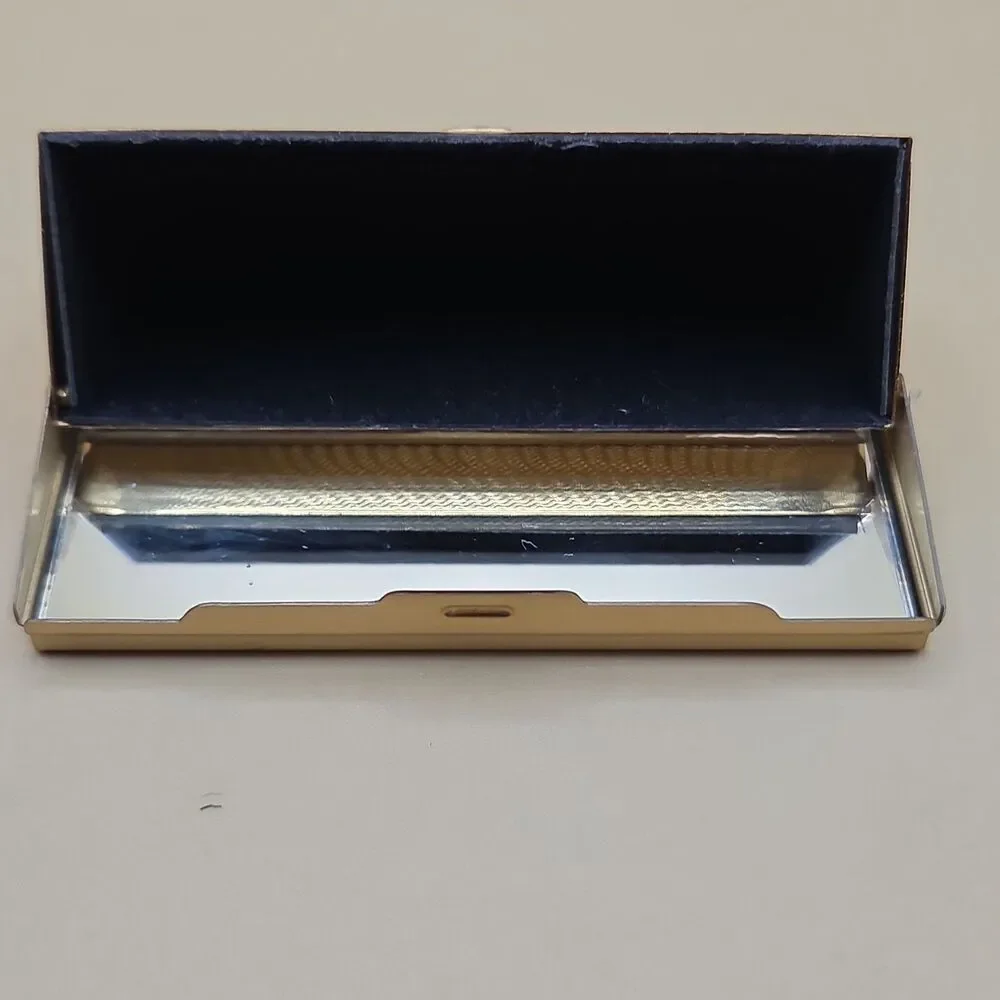 Vintage Gold Tone Lipstick Case Mirrored Interior 1980s Metal Tube Holder